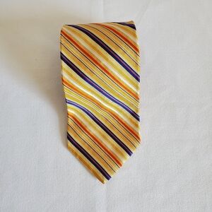 Tommy Hilfiger Tie Men's Yellow Blue Red Striped 100% Silk Made in USA Necktie